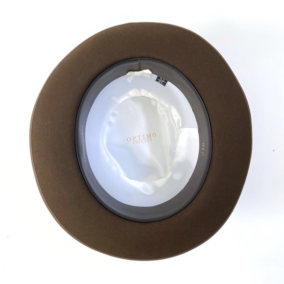 OPTIMO CHICAGO Dark Brown Bison brim hat fedora grosgrain ribbon detail - Picture 8 of 14